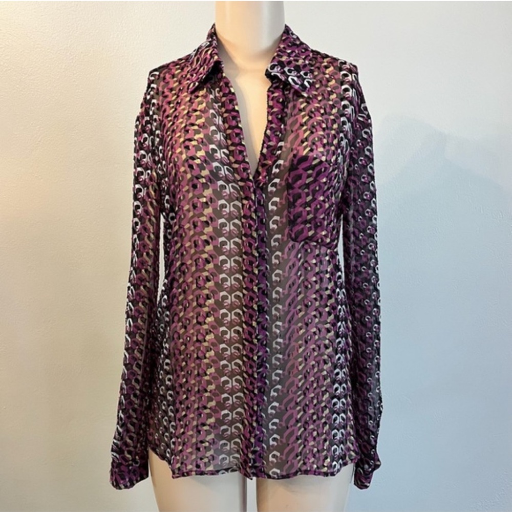 Diane Von Furstenberg Silk Blend Lorelie Two‎ Tone Button Down. Size 0